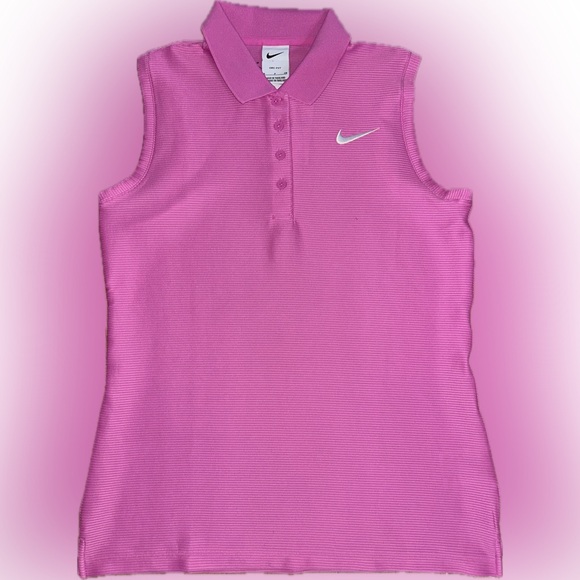 Nike Tops - NWT Nike SZ S women’s pinks/white logo, sleeveless, ribbed golf polo/bust 36”